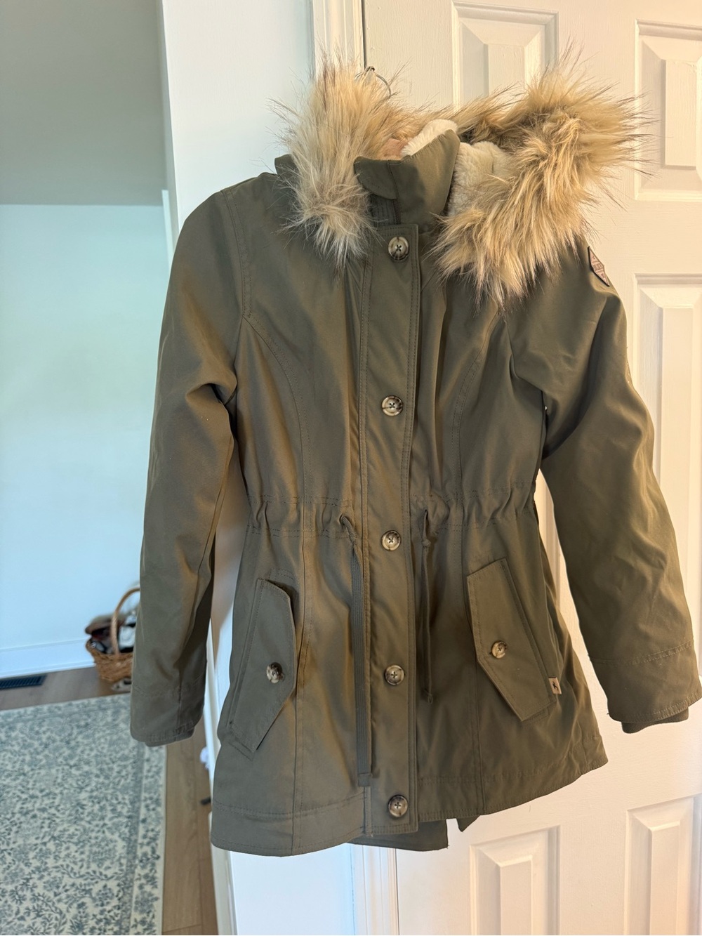 Hollister Olive Green Faux-Fur Trimmed Puffer Parka
